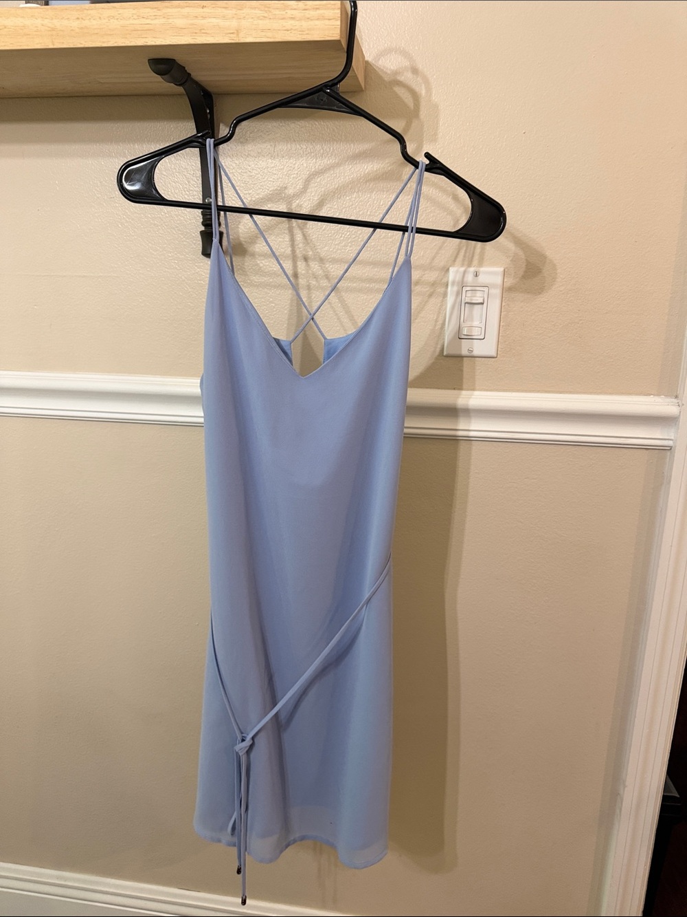 Naked Zebra Powder Blue Slip Dress with Crisscross Straps
